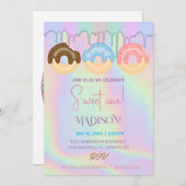 甘いドーナツ、虹の色、甘いファーストバースデー 招待状 (正面/裏面)