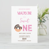 甘いドーナツ、虹の色、甘い最初の誕生日 招待状 (スタンド正面)