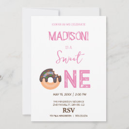 甘いドーナツ、虹の色、甘い最初の誕生日 招待状