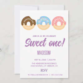 甘いドーナツ、虹の色、甘い最初の誕生日 招待状