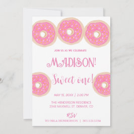 甘いドーナツ、虹の色、甘い最初の誕生日 招待状