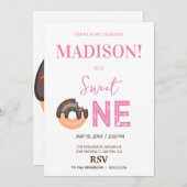 甘いドーナツ、虹の色、甘い最初の誕生日 招待状 (正面/裏面)