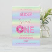 甘いドーナツ、虹の色、甘い最初の誕生日 招待状 (スタンド正面)