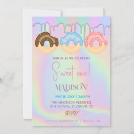 甘いドーナツ、虹の色、甘い1歳の誕生日 招待状