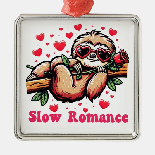 甘いナマケモノの瞬間：バレンタインデーのスローロマンス メタルオーナメント (正面)