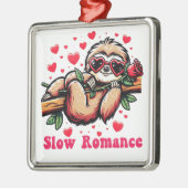 甘いナマケモノの瞬間：バレンタインデーのスローロマンス メタルオーナメント (左)