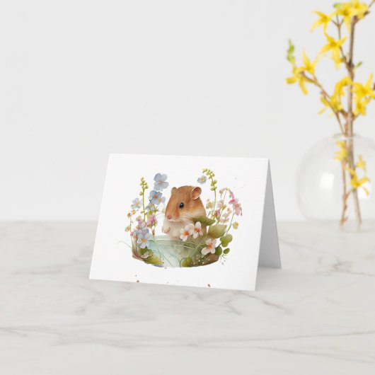 甘いネズミが花を空白の味う カード (黄色い花)