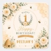 甘いハチミツのミツバチの誕生日 スクエアシール (正面)