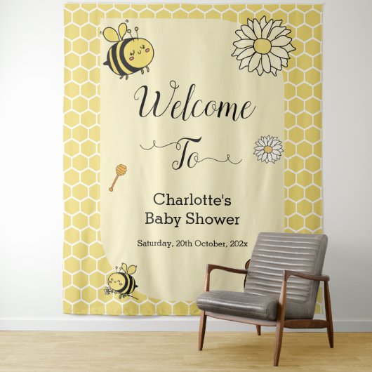 甘いハチミツの赤ちゃんシャワーを背景としたかわいいハチ タペストリー (インサイチュ)