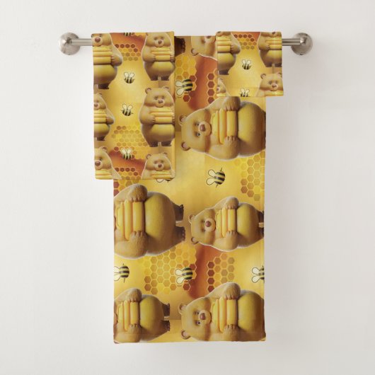 甘いハチミツクマとミツバチ3Dシームレスパターン バスタオルセット (インサイチュ)