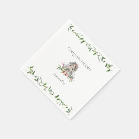 甘いハリネズミの水の色のフローラベビーシャワー スタンダードカクテルナプキン (角)