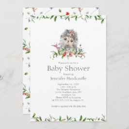 甘いハリネズミの水の色のフローラベビーシャワー 招待状