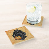 甘いハロウィーンブラックキャットとカボチャ ガラスコースター (アングル)