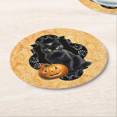 甘いハロウィーンブラックキャットとカボチャ ラウンドペーパーコースター (アングル)