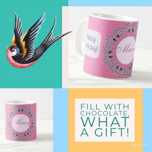 甘いハートとフローラデザイン コーヒーマグカップ