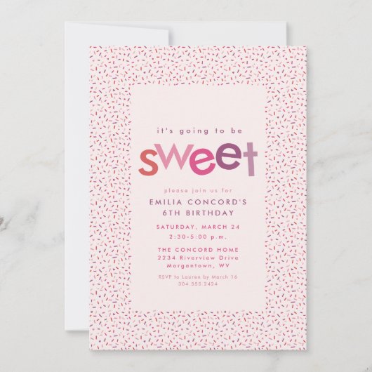 甘いハートと散策ピンクの誕生日パーティー 案内状 (正面)