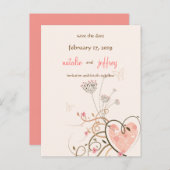 甘いハートと蝶の渦巻き日付カードを保存 案内ポストカード (正面/裏面)