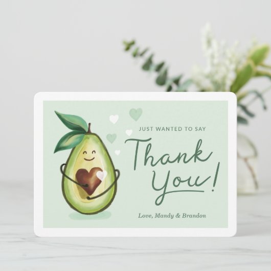 甘いハートアボカド赤ちゃんシャワーありがとう緑 サンキューカード (スタンド正面)