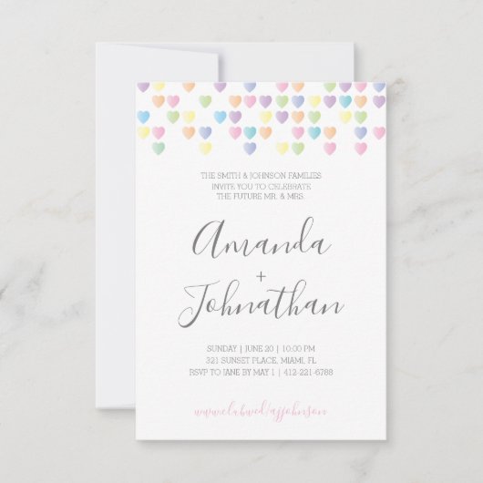 甘いハートカップルウェディングシャワーパステルキャンディ 招待状 (正面)