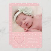 甘いハートピンクの写真の誕生のお知らせ 案内状 (正面/裏面)