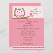 甘いハートフクロウベビーシャワー 招待状 (正面/裏面)