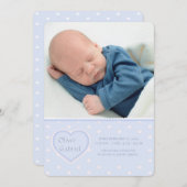 甘いハートブルー写真誕生のお知らせ 案内状 (正面/裏面)