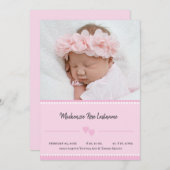 甘いハートベビーガール写真アナウンスピンク 案内状 (正面/裏面)