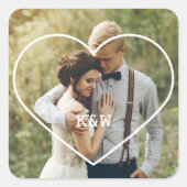 甘いハートモノグラムのフレ結婚ームの写真 スクエアシール (正面)