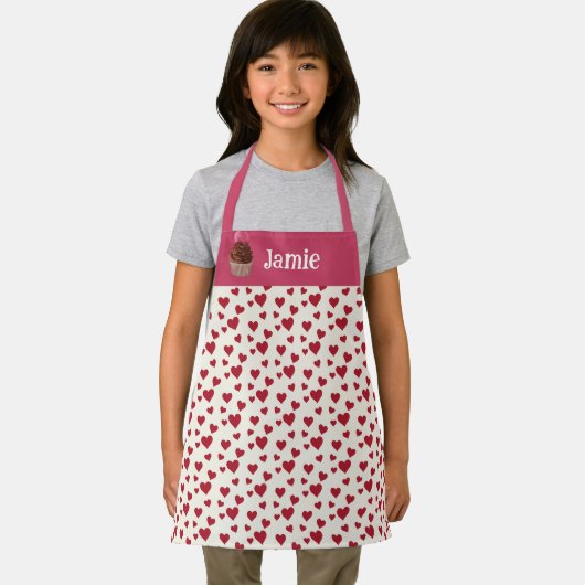 甘いハートレッドピンクハッピンカスタムズカップケーキキッズ エプロン (インサイチュ)