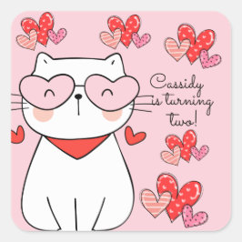 甘いハート子猫、あなたは私の誕生日 スクエアシール