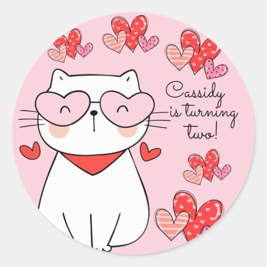 甘いハート子猫、あなたは私の誕生日 ラウンドシール (正面)