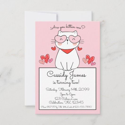 甘いハート子猫、あなたは私の誕生日 招待状 (正面)