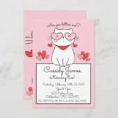 甘いハート子猫、あなたは私の誕生日 招待状 (正面/裏面)