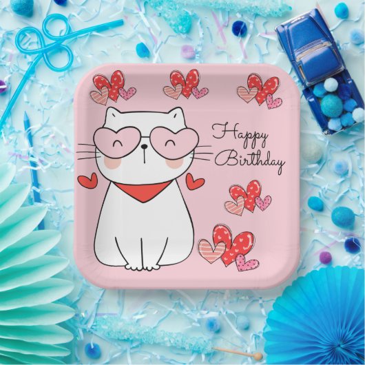 甘いハート子猫、あなたは私の誕生日Pを子猫 ペーパープレート (パーティー)