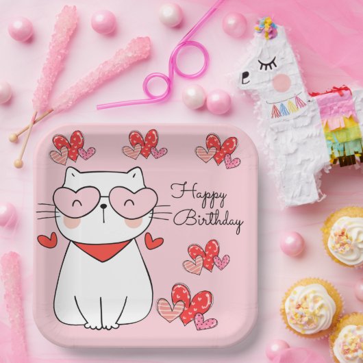 甘いハート子猫、あなたは私の誕生日Pを子猫 ペーパープレート (パーティー)