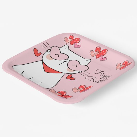 甘いハート子猫、あなたは私の誕生日Pを子猫 ペーパープレート (傾斜あり)