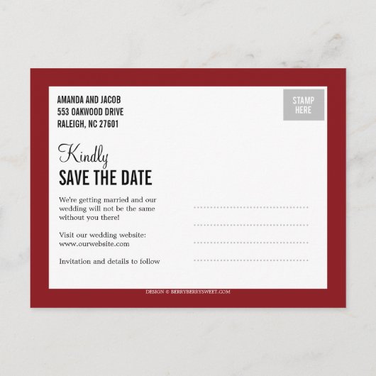 甘いハート日付カードを保存 案内ポストカード (裏面)