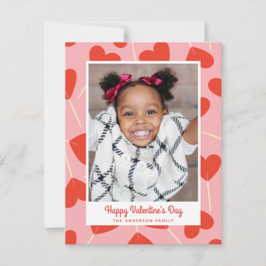 甘いハート棒つきキャンデーバレンタインデーの写真カード シーズンカード (正面)