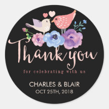 甘いハート鳥の花ありがとう結婚ステッカー