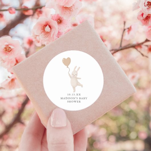 甘いバニーとハートバルーンベビーシャワー日 ラウンドシール