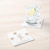 甘いバニーとハートバルーンベビーシャワー スクエアペーパーコースター (インサイチュ)