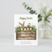 甘いバニーの水の色の植物の卵イースター シーズンポストカード (スタンド正面)