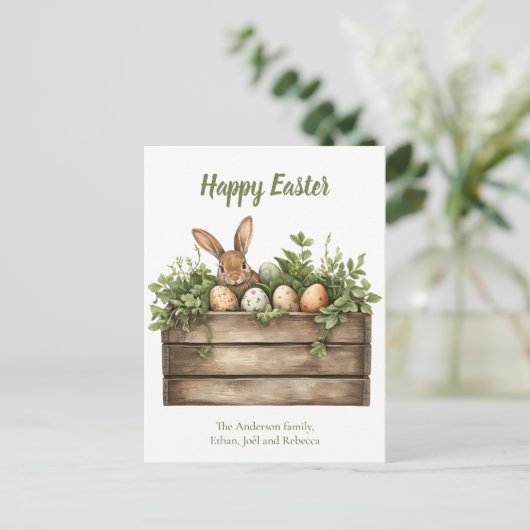 甘いバニーの水の色の植物の卵イースター シーズンポストカード (スタンド正面)