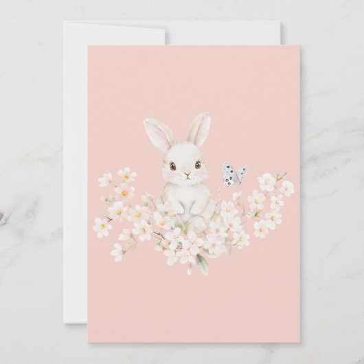 甘いバニーの水色ピンクの花ベビーシャワー 招待状 (裏面)