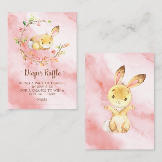甘いバニー女の子のベビーシャワーのおむつのラッフルのチケット エンクロージャーカード (正面/裏面)