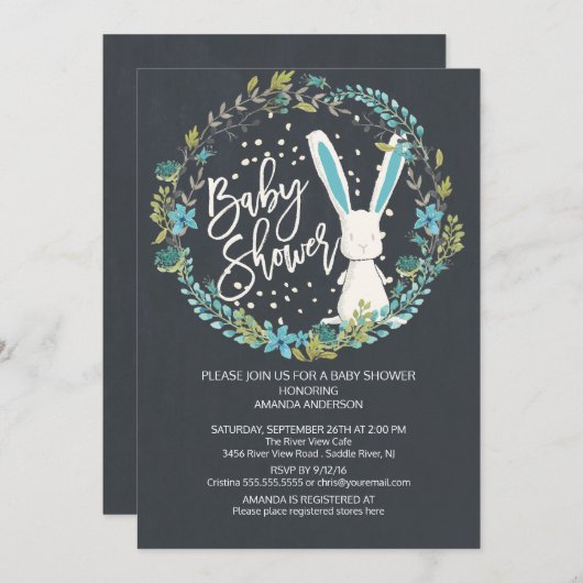 甘いバニー少年の赤ちゃんシャワー 招待状 (正面/裏面)