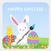 甘いバニー絵を描イースターエッグステッカー スクエアシール (正面)
