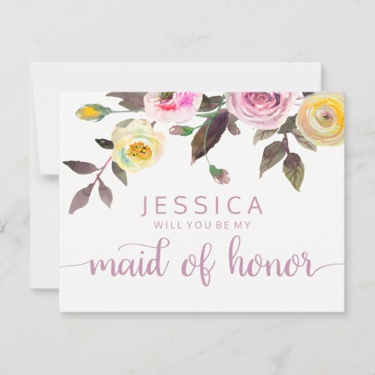 甘いバラの水色が私のメイド・オブ・オーナー(花嫁付き添い人) 招待状 (正面)