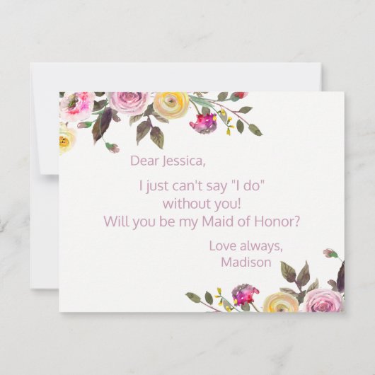 甘いバラの水色が私のメイド・オブ・オーナー(花嫁付き添い人) 招待状 (裏面)