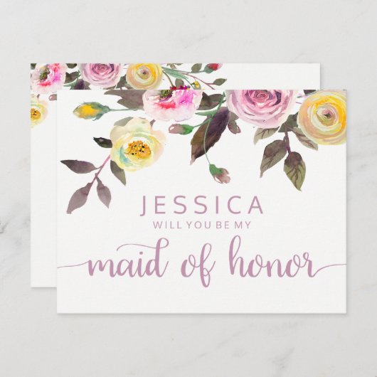 甘いバラの水色が私のメイド・オブ・オーナー(花嫁付き添い人) 招待状 (正面/裏面)
